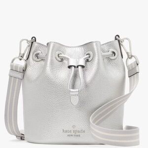 NWT Kate Spade Deco Silver Rosie Metallic Small Bucket Bag